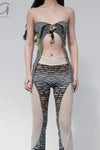 RUI fish scale stitching mesh flared pants RSS23KN06 nightfall black and gray gradient